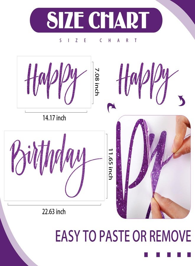 Sinload Happy Birthday Sign for Backdrop, Disposable Party Decoration, Easy Stick& Peel Wall Decal for Photo Background, Balloon Arch Decor(Glitter Purple) - Image 2